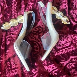 Cult Gaia Sandals Sculptural Gold Tone Heel 39.5